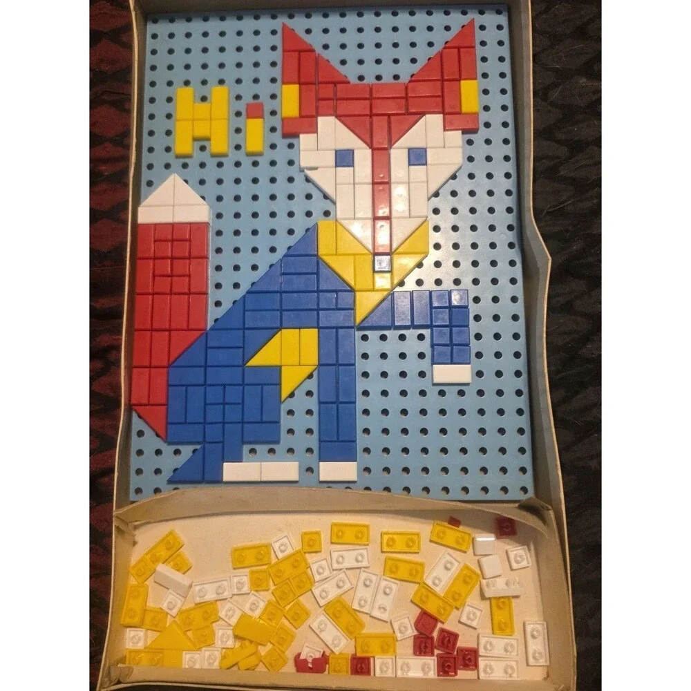 Vintage Halsam Pegboard Playtiles Set w/box (Missing Few Color Tiles & Poster)